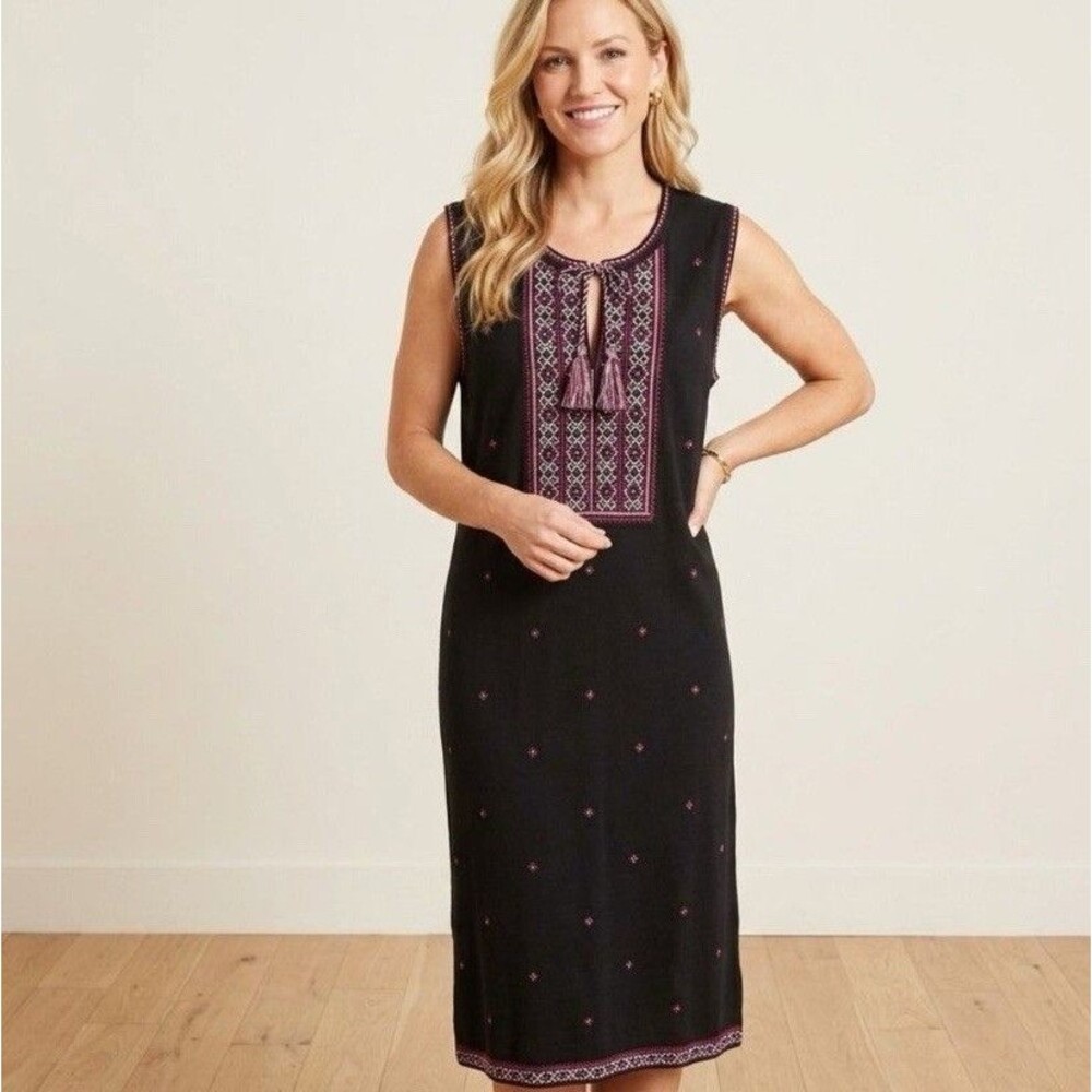 J. Jill Black Size XS Black Embroidered 100% Cotton Sleeveless Knee Length Dress